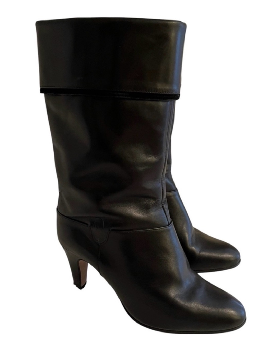 Pertti Palmroth Black Leather Heeled Boots with Cuff 6M